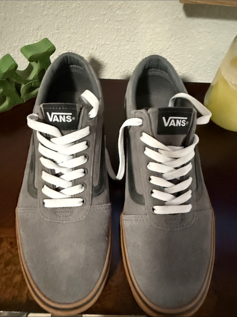 Vans Gray Suede Low-Top Sneakers with White Laces
